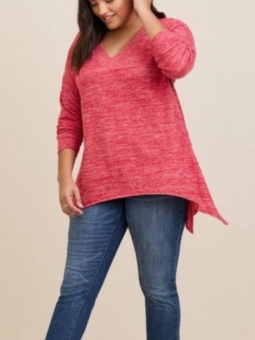 torrid Super Soft V-Neck Sweater Tunic - Coral